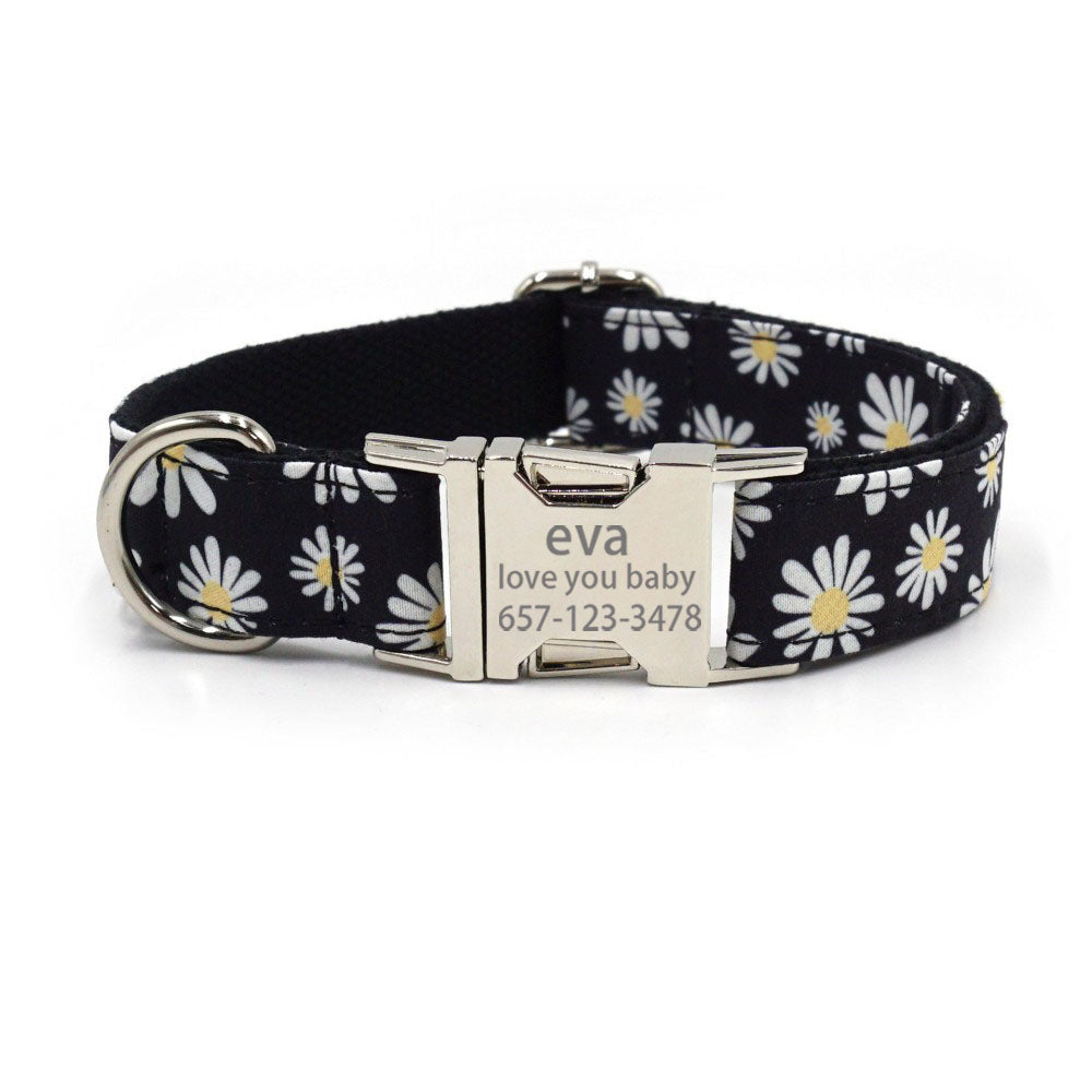 Personalized Dog collars with print Engraved Metal Buckle Black