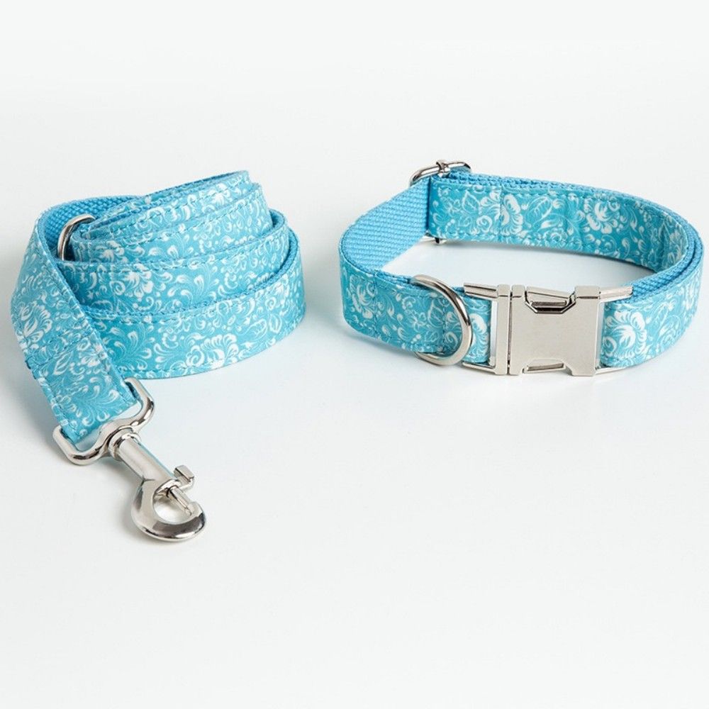 Custom Dog collars with print Engraved Metal Buckle Blue