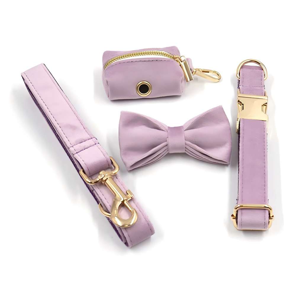 Personalized Dog Collar Engraved Rose Gold Metal Buckle  Lavender Blush Velvet