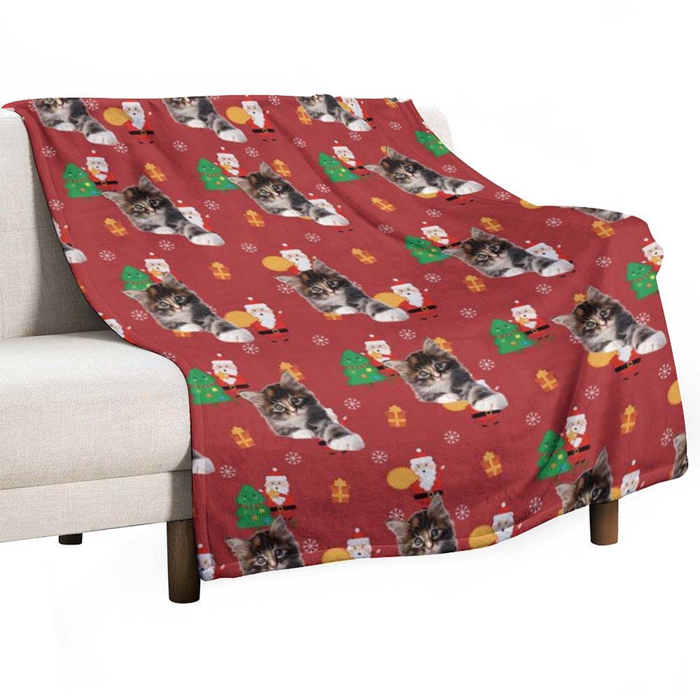 Custom Upload Photo Dog Cat Christmas Pattern Pet Blanket