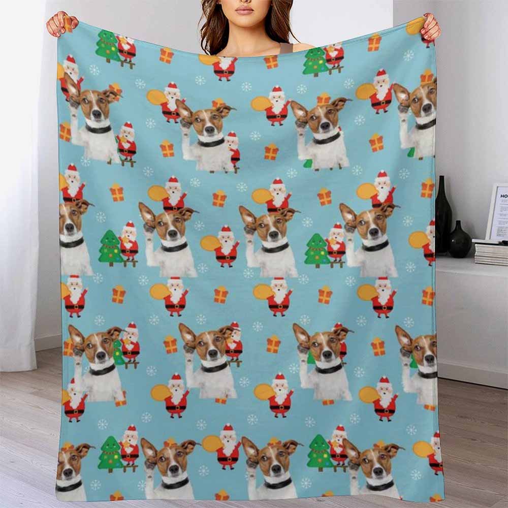 Custom Upload Photo Dog Cat Christmas Pattern Pet Blanket